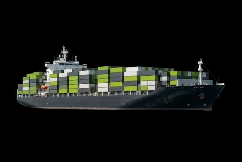 A container ship under way